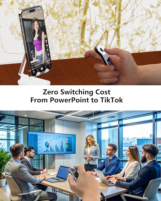 Air Mouse Bluetooth Rechargeable Presenter with Touchpad Remote Control for PowerPoint/Keynote/TikTok/Camera/Kindle App Applicable for PC/iOS/Android (Silver)