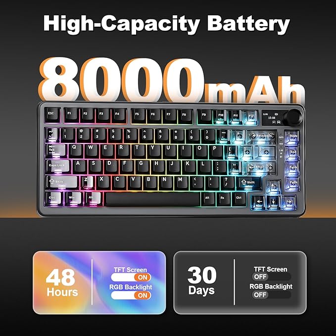 YUNZII B75 PRO MAX QMK/VIA Wireless Mechanical Keyboard75% Layout with Screen and KnobCustom Hot Swap GasketCreamy Pre-lubed SwitchesBluetooth/Type-C/2.4G for Win/Mac (BlackCocoa Cream V2 Switch)