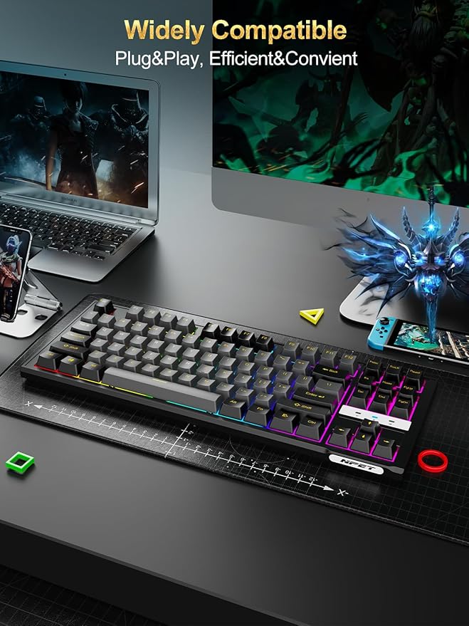 NPET CR87 RGB Gaming Keyboard &amp Mouse Combo - 87 Key Hot-Swappable Mechanical Linear Red Switches (45g) 7200DPI Mouse Anti-Ghosting Plug &amp Play for PC/Mac/Xbox (Black Grey)