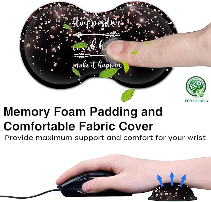 Desk Pad Extended Large Mouse Pad with Stitched Edges (31.5X11.8In) Ergonomic Mouse Wrist Rest Support Waterproof Computer Keyboard Mouse Mat Rose Gold Glitter Quotes XXL Black Gaming Mouse Pad