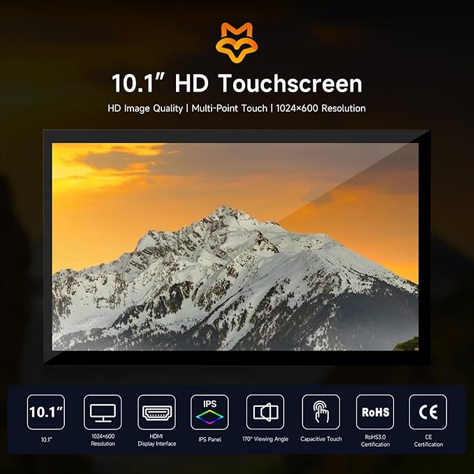 KLAYERS LUCKFOX Touchscreen for Raspberry Pi10.1inch HDMI 1024 x 600 Plug&ampPlay Portable Monitor with Stand10 Point Touch LCD Display with Dual-Track SpeakersSecond Screen for Laptop PC