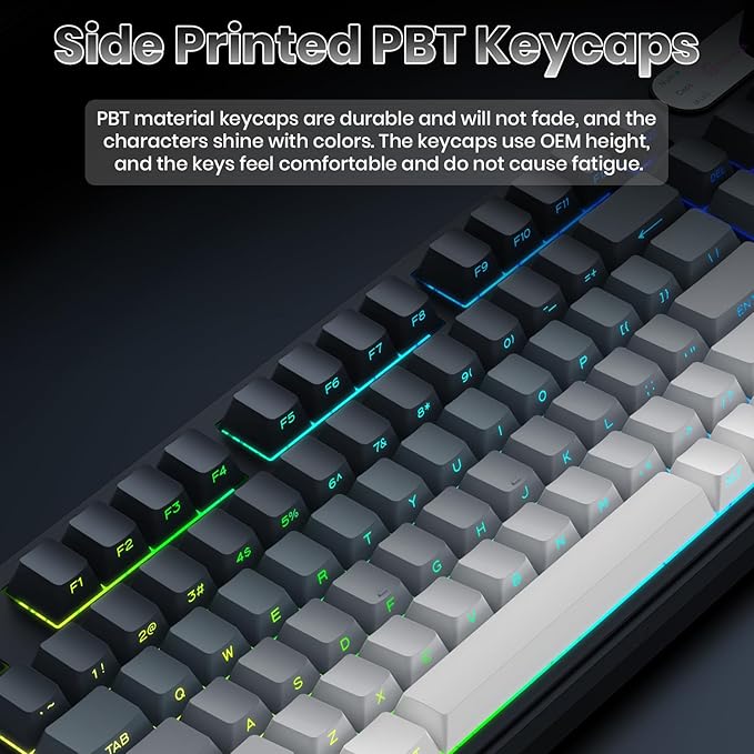 G98X Wireless Gaming Keyboard Tri-Mode 2.4GHz/USB-C/BT5.0 Silent Gaming Keyboard with Number Pad &amp Knob RGB Backlit Side Printed PBT Keycaps Computer Keyboards for PC Mac Laptop Gamer