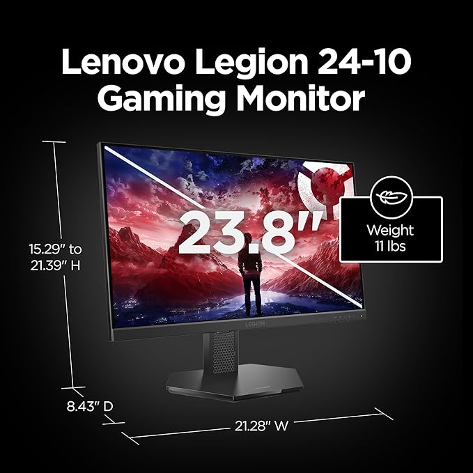 Lenovo Legion 24-10 Gaming Monitor - 23.8 IPS FHD Display - 240Hz - 0.5ms MPRT - AMD FreeSync Premium - HDR10 - Ergonomic LTPS Stand - HDMI 2.1 and DisplayPort 1.4 - Raven Black