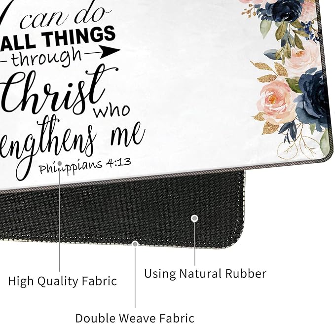 4 in 1 Mouse Pad Combo Large Gaming Mouse Pad + Keyboard Wrist Support + Mouse Wrist Rest + Coaster Table Pad with Stitched Edge Memory Foam Ergonomic Wrist Pad Set Bible Phil 4-13 Floral