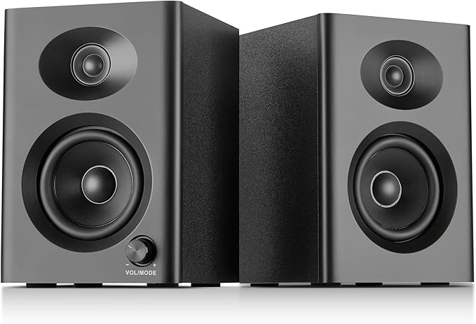 Computer Speakers for Desktop PC - 60W Bluetooth Stereo Sound with Bass Active Powered Speakers for Home Audio Monitor Laptop Gaming &amp TV (Black Pair)