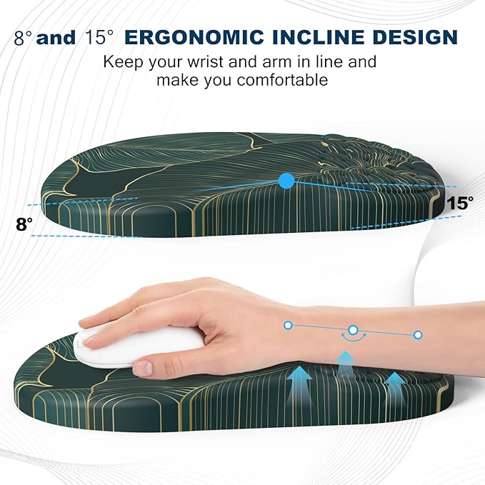 Ergonomic Mouse Pad and Keyboard Wrist Rest with Massage Design Space-Saving Mouse Pad Wrist Support Memory Foam Wrist Rest with Non-Slip PU Base for Computer Desk Green Leaves