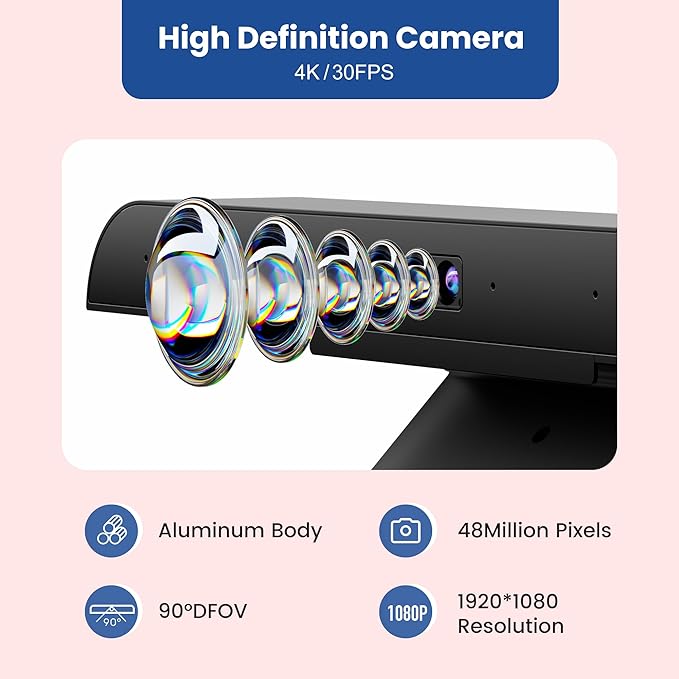 4K Webcam for Smart Board Laptop Computer Fixed Focus 60°-98°Wide Angle Webcam Great for Group and Personal Video Calls