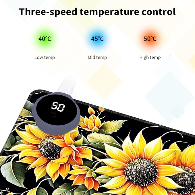 Warm Desk Pad Warm Mouse Pad Gaming Office Desk Matwith 3 Levels Heated &amp 3 Hours Auto Shut - 31.5 x 13 inch PU Leather Laptop Keyboard Mat for Home Office Hand WarmerBeautiful Sunflower -91