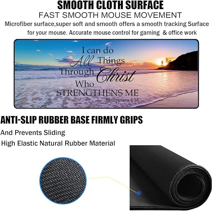 Large Gaming Mouse Pad Keyboard Wrist Rest pad + Mouse Wrist pad + Coaster Set Extended Waterproof Non-Slip Table mat Suitable for Home Office Learning Games - Philippians 4-13
