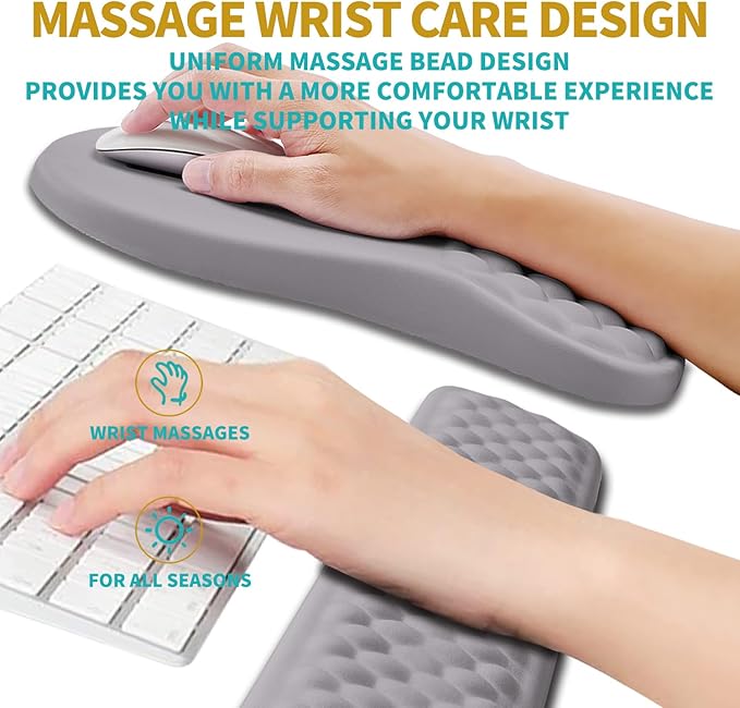 Hokafenle 2 In 1 Ergonomic Mouse Pad Wrist Support &amp Wrist Rest For Computer Keyboard Set with Relieve Carpal Tunnel Pain Massage Bulge and Full Memory Gel Design (2In1 SetNeutral Gray Light Pur