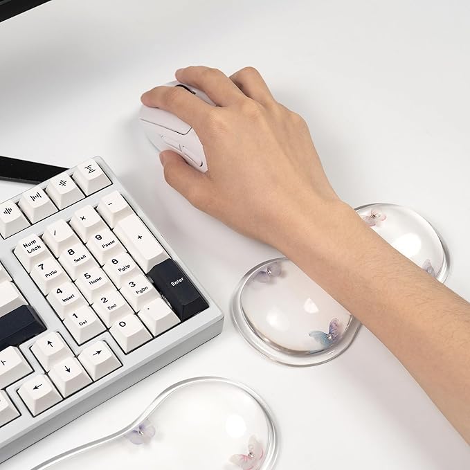Gel Keyboard and Mouse Wrist Rest Set – Clear Wrist Rest for Computer Keyboard 60%/68%/75% Comfort &amp Support for Typing and Gaming (Cute Butterfly)
