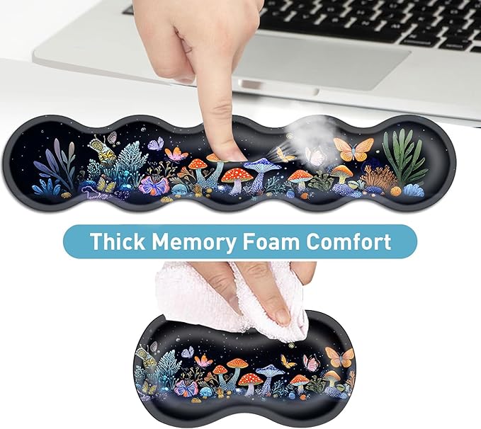 Keyboard Mouse Pad Set Extended Gaming Mouse Pad+Ergonomics Keyboard Wrist Rest Support Memory Foam Easy Typing Pain Relief 4Pcs XL Ultra Thick Desk MatGlow Mushroom Butterfly