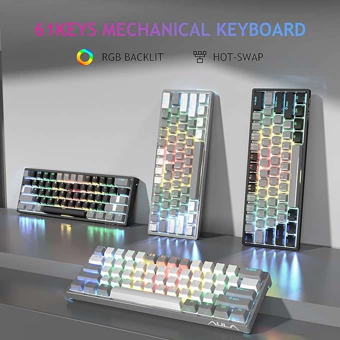 AULA 60 Percent Wired Mechanical Gaming Keyboard 29 RGB Backlit Custom Hot Swappable Keyboards Brown Switch 60% Mini Small Compact Design for PC/Mac/Laptop/Wins(Wired Version)