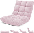 Floor Chair with Back Support 14-Position Lazy Sofa Chair with Soft Coral Fleece Folding Floor Gaming Chair Couch Recliner Floor Seat for Reading Meditating Yoga Gaming (Pale Pink)