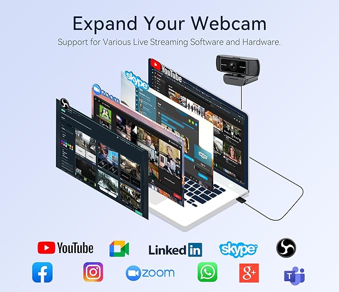 Streaming Webcam for PC - 1080P HD Webcam with Microphone Privacy Cover AutoFocus Noise Cancellation Auto Light Correction USB Computer Web Camera Plug and Play for Laptop Desktop Mac