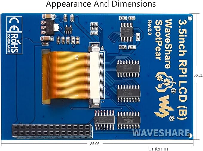 Waveshare 3.5 Resistive Touch Screen IPS LCD 480x320 XPT2046 Controller Compatible with Raspberry Pi 5/4B/3B+/3B/2B/A+/B+/Zero W/Zero 2W