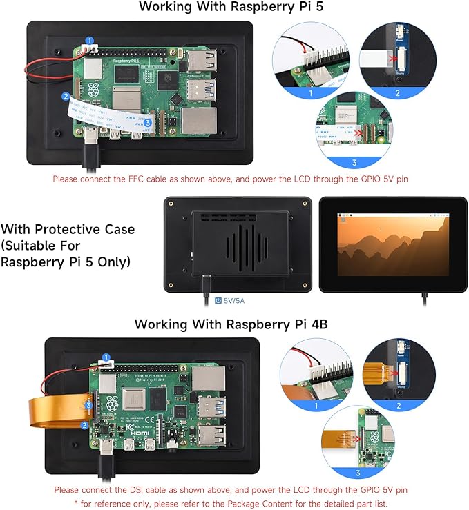 Waveshare 5inch DSI Capacitive Touch Display 720×1280 Pixels IPS Panel 5-Point Touch Optical Bonding Toughened Glass Panel