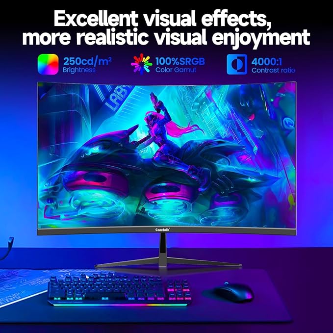 Gawfolk Curved 32 inch Gaming Monitor 240Hz PC Screen Full HD 1080P Frameless 1800R Curved Computer ScreenFreeSync178° Viewing AngleDisplay Port、HDMI 2.0Wall Mount Compatible 100x100MM-Black