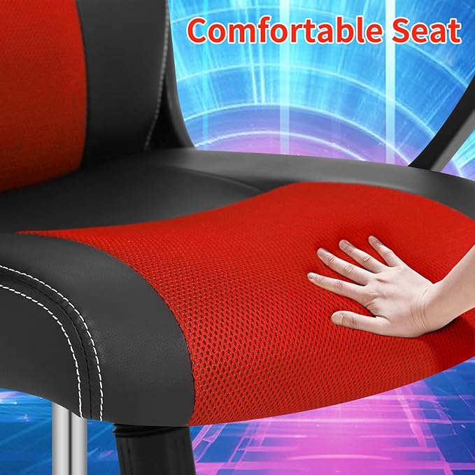 Video Gaming Chair with Massage Function Ergonomic Computer Desk Chairs Home Office Desk Chair with Lumbar Support Adjustable Height Swivel Wheels Red