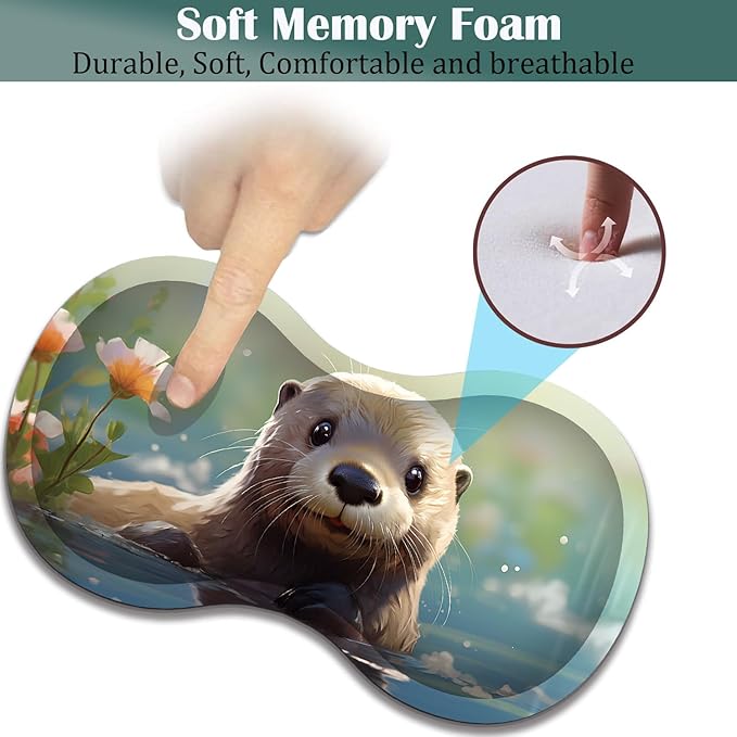 Large Game Mouse Pad + Wrist Support Pad + Coffee Coaster Desk Pad with Sewn Edges Anti-Slip Set pad Suitable for Office Work and Home - Cute Otter