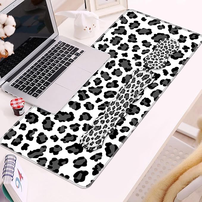 Keyboard Wrist Rest and Mouse Pad Set31.5x11.8 Inches Desk MatWaterproof Non-Slip Ergonomic Wrist Support for Pain ReliefExtended Desk Protector for Office Home GamingLeopard Print