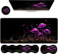Ergonomic Keyboard Wrist Rest &amp Mouse Pad Wrist Rest SetXL Gaming Desk Mat 31.5x 11.8Non-Slip BaseMemory FoamEasy Typing Pain Relief for Office &amp HomeNeon Purple Mushrooms
