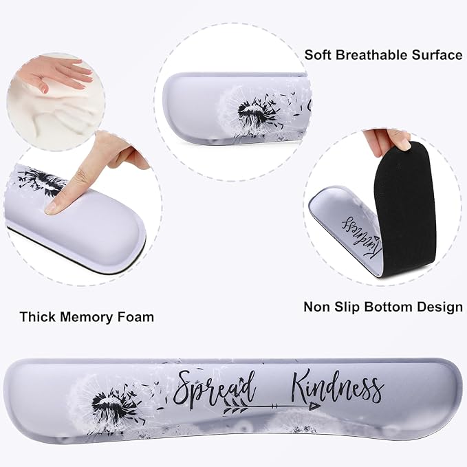 MEGREZ 4-in-1 Ergonomic Memory Foam Wrist Rest Set Desk Pad Mouse Pad with Wrist Rest Keyboard Pad Suitable for Office Workers Programmers &amp Gamers–Relieve Typing &amp Gaming Fatigue Gray D