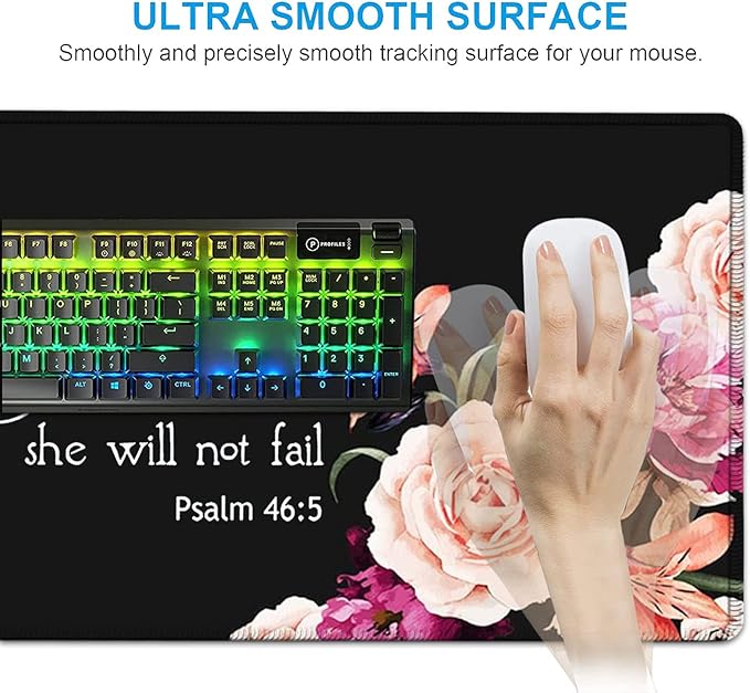 Large Mouse Pad with Wrist Support SetMemory Foam Keyboard Wrist Rest +XXL Extended Gaming Mouse Pad +Ergonomic Mouse Wrist Pad Peony Flower Psalm 46:5 Office Desk Pad for Women Men Gaming Mousepad