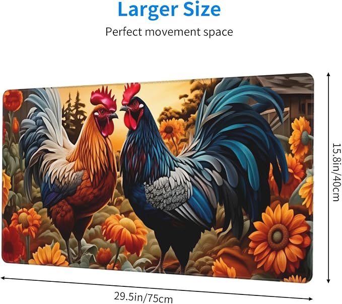 Colorful Chicken Desk Cover MatExtended Large Mouse PadComputer Laptop Mat Desk Decor for Office Game Home 30x16 Inch
