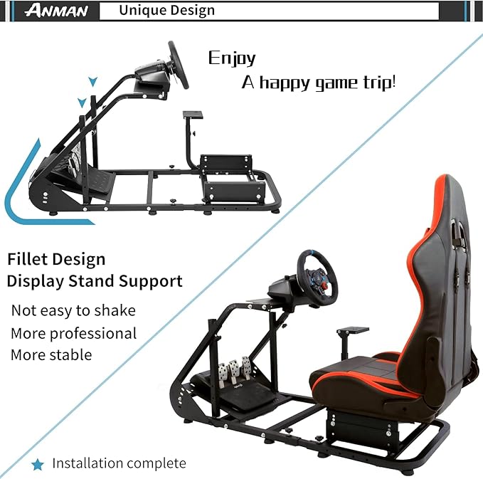 Anman G25 Racing Simulator Cockpit with Gaming Seat fit for Logitech G27 G29 G920for Fanatec for Thrustmaster T500RS T300RS Adjustable Cockpit Wheel Shifter Pedals NOT Included