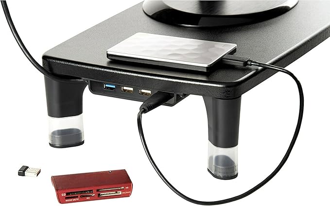 3M Adjustable Monitor Stand with 4-Port USB Hub Black Great for Computer Monitors Laptops TVs Speakers Printers and More