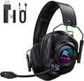 2.4 GHz Wireless Gaming Headset for PC PS5 PS4 Switch Mac Bluetooth 5.4 Gaming Headphones with Noise Canceling Microphone Cool RGB Lighting 50Hr Battery Foldable 50mm Drivers-Black