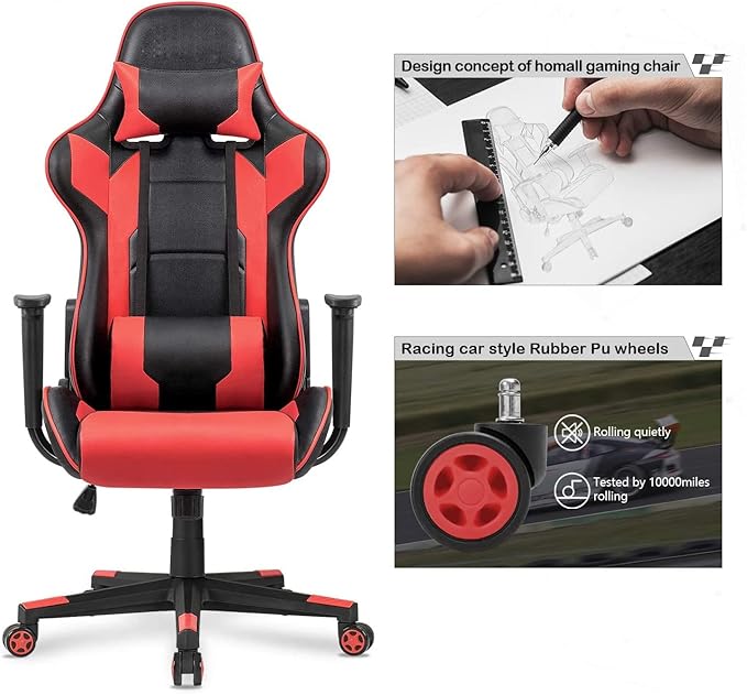 WANYE Adult Gaming Chair Gaming Chair Gaming Chair with Massage Reclining Gaming Chair High Back PC Gaming Chair Ergonomic Gaming Chair (Red) Red
