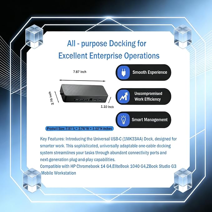 9in1 Universal Docking Station 2 Monitors(1MK33AA#ABA) Compatible with HP Universal Docking Station (1MK33AA#ABA) USB C Hub with 2xDPRJ45Max 90W PD3xUSB 2.01xUSB-C