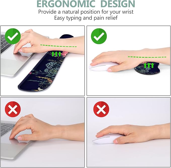 DINKY Keyboard Mouse Pad Set Large Gaming Mousepad + Memory Foam Ergonomic Keyboard Wrist Rest Support Easy Typing Pain Relief 4Pcs (35.4 x 15.7) Extended Desk Mat-Flower Weed