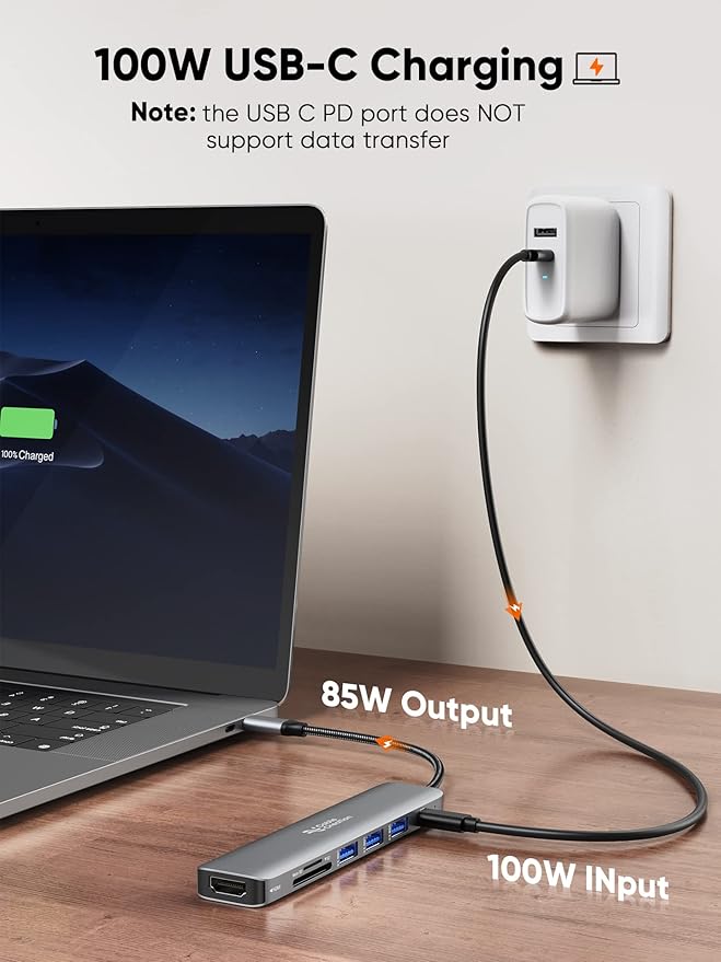 USB C Hub Multiport Adapter CableCreation 7-in-1 USB C HDMI Hub with 4K 30Hz HDMI 100W PD 3 USB 3.0 5Gbps Data Ports SD/TF Cards Reader for MacBook Pro/Air iPad Pro Pixelbook XPS