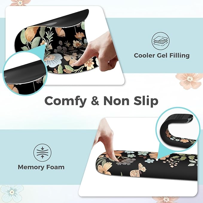 Scalloped Desk Cover Mat Aesthetic Mousepad with Wrist Rest Memory Foam Wrist Support for Keyboard Ultra Smooth Mouse Pad for Office Desk Decor School Supplies (Black)