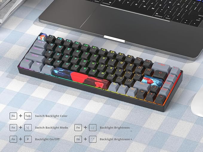 Black and Grey Mechanical Gaming Keyboard 65% 68 Keys Small Wired RGB Keyboard with PBT Keycaps Anti-Ghosting for Game/Office