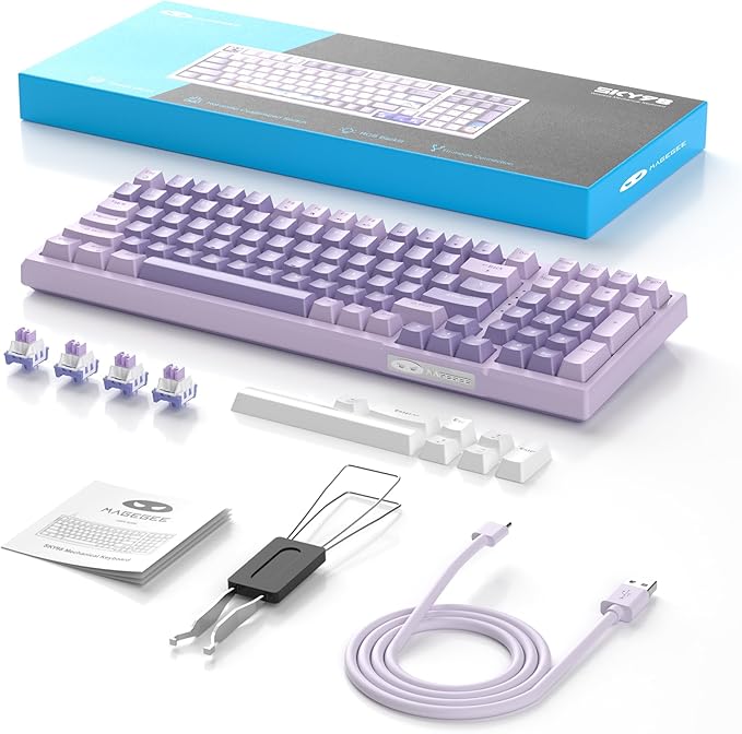 MageGee SKY98 Wireless Gasket Mechanical Gaming Keyboard 96% Hot Swappable RGB Custom Creamy Keyboard with 5-Layer Sound Padding BT/2.4G/USB-C NKRO for Win/Mac (Lavender Violet Switch)