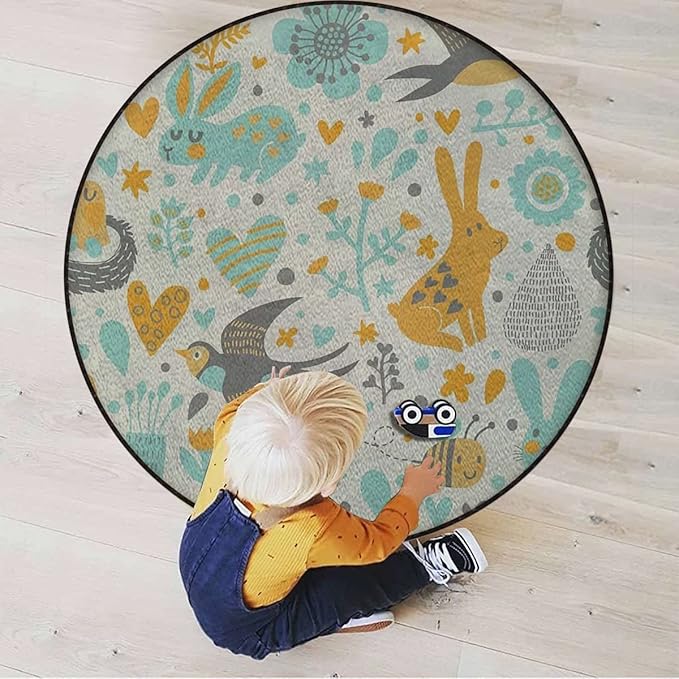 Modern Art Round Office Chair Mat Computer Gaming Chair Rolling Mats Printed Protector Mats Machine Washable Office Desk Chair Mat Natural Wildlife CompositionCream Orange Diameter 60 in