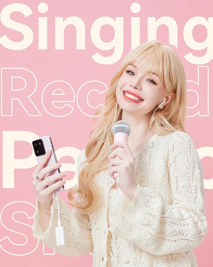 Singing Microphone with Earphone &amp Stand Ideal for Vocal Recording Podcasting Live Streaming Gaming Compatible with Smule &amp Starmaker &amp Stingray USB-C Dongle &amp Lightning Adapter