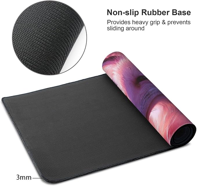 Cherry Blossom White Fox Gaming Mouse Pad Non-Slip Rubber Base 2XL Mousepad with Stitched EdgesWaterproof Washable Mouse Mat for Desk Home Office Gaming 16x35.5in
