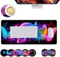 Mouse PadLarge Desk Mat Set 4in1 XL Mousepad + Keyboard Wrist Rest+Mouse Wrist Rest+Coaster with Ergonomic Desk Pad for Home Office Table Computer Cover -Neon Skull with Butterflies