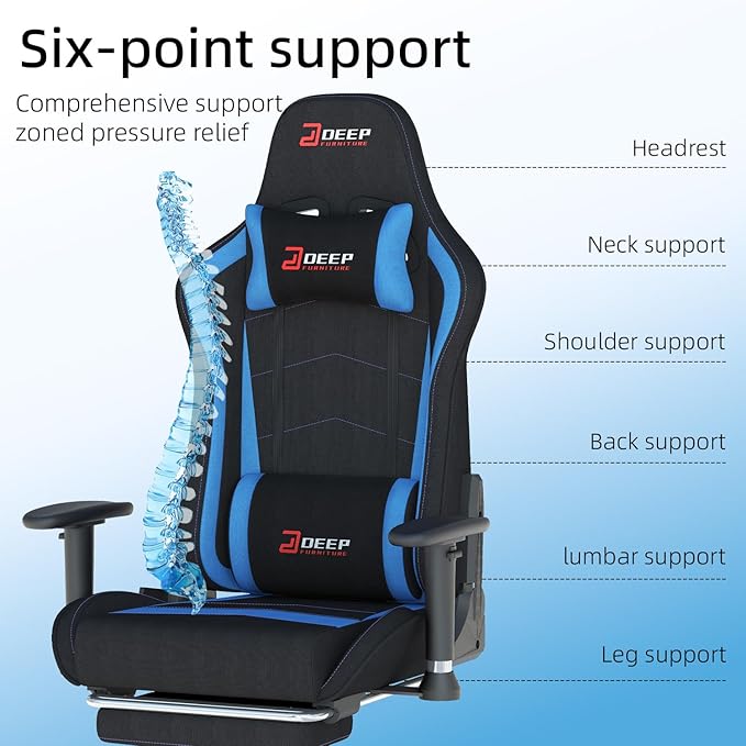 Fabric Gaming Chair Skin-Friendly and Breathable Manufactured by A Reputable Manufacturer Safe and Stable Specially Designed for Gaming.with Footrest Mg(1005-Deepblue)