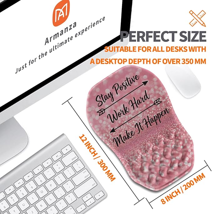 Ergonomic Slope Mouse Pad Wrist Support Wrist Rest Mousepad for Carpal Tunnel Pain Relief with Massage Bulge and Slow Rebound Memory Foam (12x8 inch Pink Stay Positive)