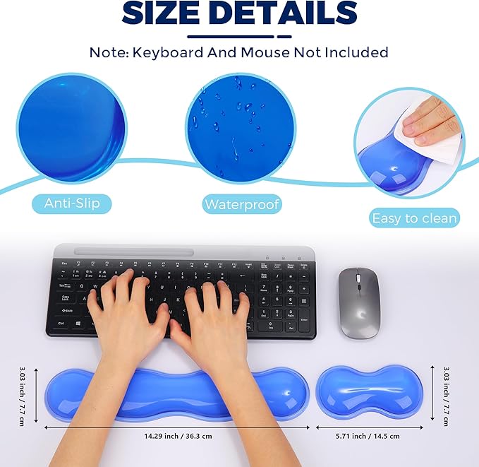Gel Wrist Rest for Keyboard and Mouse Wrist Rest for Keyboard Mouse Wrist Support Pain Relief Cool Touch Non-Skid Keyboard and Mouse Wrist pad Set