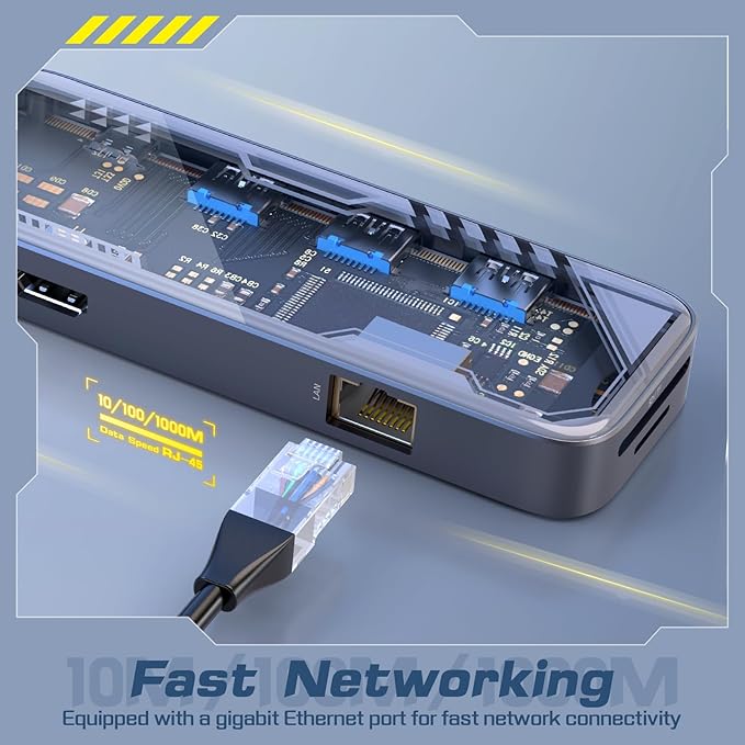 MicroPack USB C Hub 8-in-1 with 100W PD Charging 4K@60Hz HDMI Gigabit Ethernet 3 USB 3.2 5Gbps SD/TF Card Reader Aluminum USB-C Multiport Adapter for MacBook Pro/Air iPad Laptop