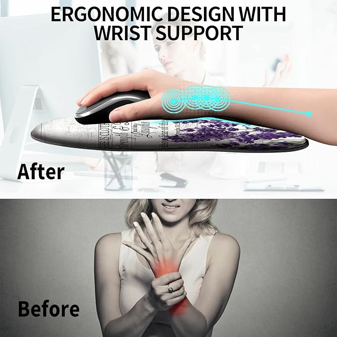 Mouse Pad with Wrist Support Gel Purple Lavender Pattern Design Ergonomic Gaming Mousepad with Wrist Rest for Laptop Computer Home Office Working Mouse Mat + A Cute Coffee Pad