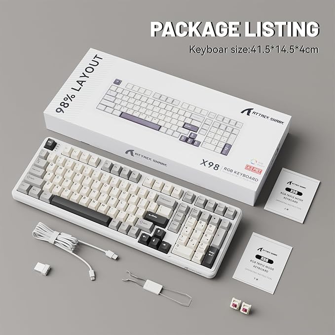 MAMBASNAKE Attack Shark X98 Wireless Mechanical Keyboard with NumpadGasket Mount Hot-Swap Pre-lubed Linear SwitchBT 5.0/2.4G/WiredRGB Backlit Computer Gaming Keyboards for PC/Tablet/PS5/Xbox-White
