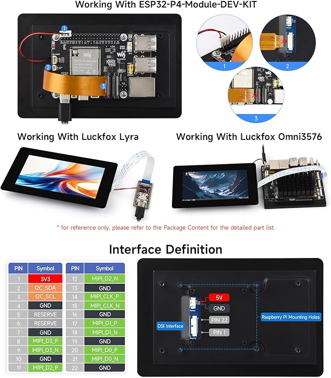 Waveshare 5inch DSI Capacitive Touch Display 720×1280 Pixels IPS Panel 5-Point Touch Optical Bonding Toughened Glass Panel